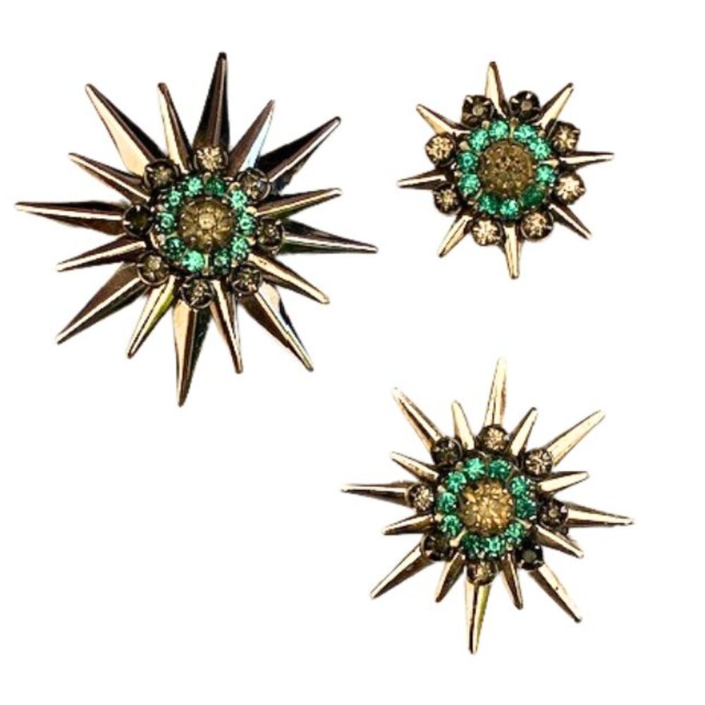 Vintage Mid Century Sterling Silver Sunburst Brooch/Pendant Trio